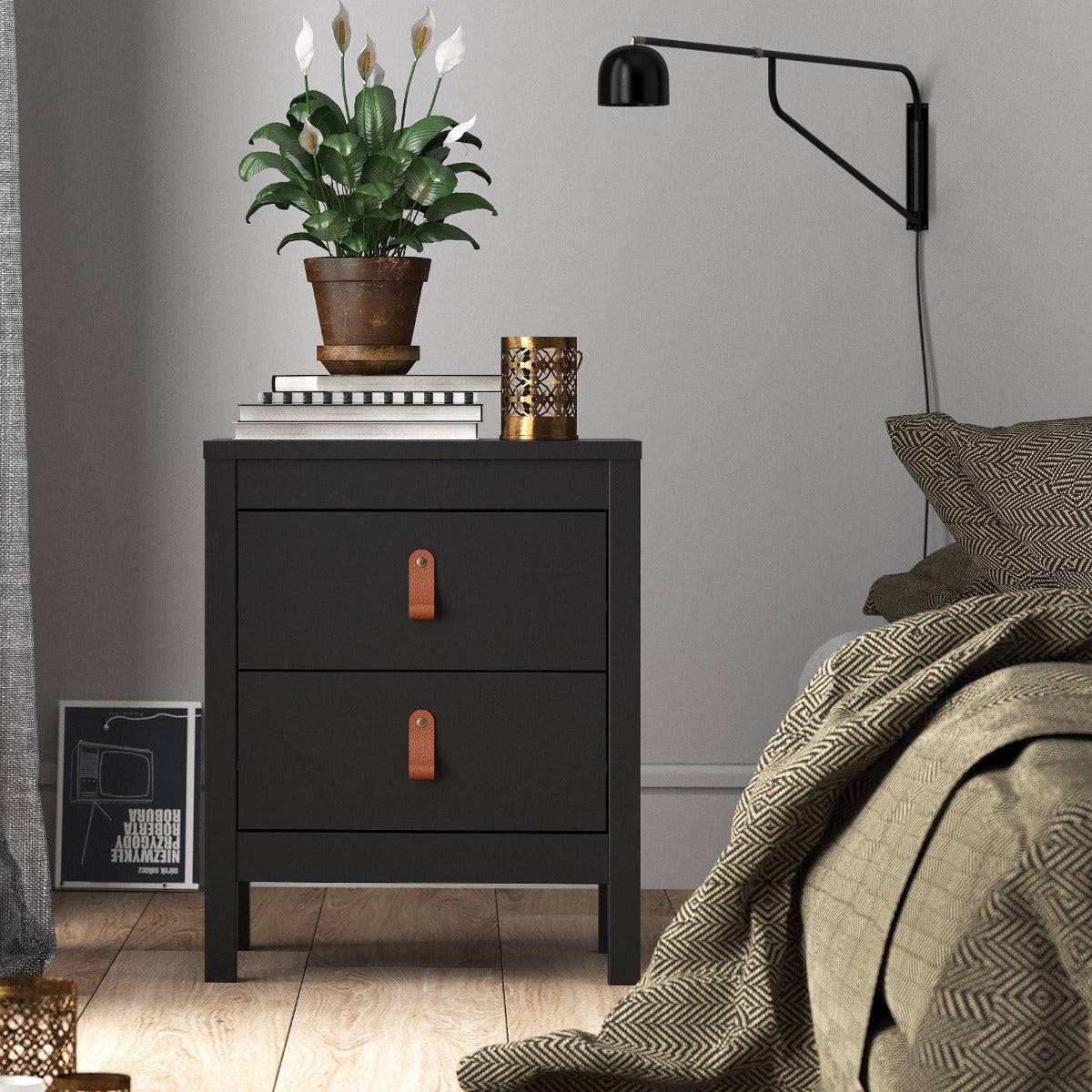 Barcelona Shaker Style Bedside Table Cabinet with 2 Drawers in Matt Black - Price Crash Furniture