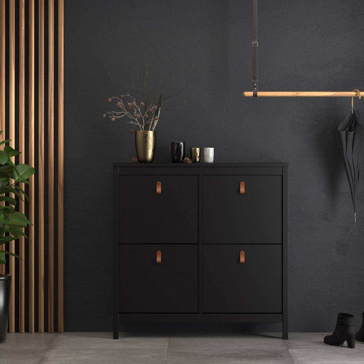 Barcelona Shoe Cabinet 4 Compartments in Matt Black - Price Crash Furniture