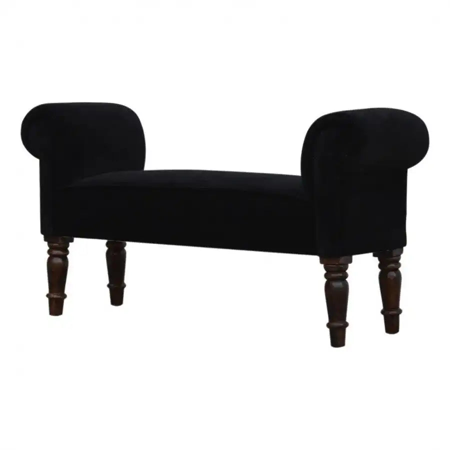 Black Velvet Bench With Turned Feet - Price Crash Furniture