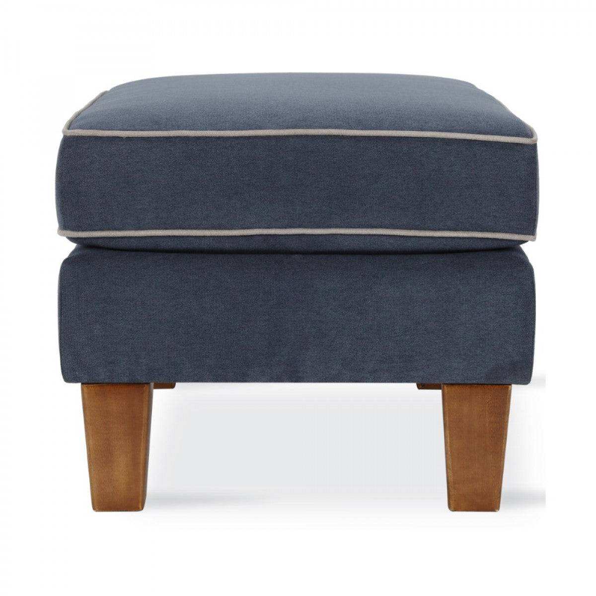 Bowen Ottoman Footstool with Contrast Welting in Blue Chenile by Dorel - Price Crash Furniture