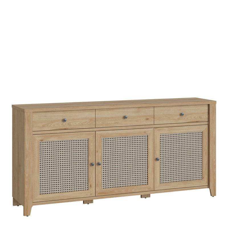 Cestino 3 Door 3 Drawer Sideboard In Jackson Hickory Oak And Rattan Effect - Price Crash Furniture