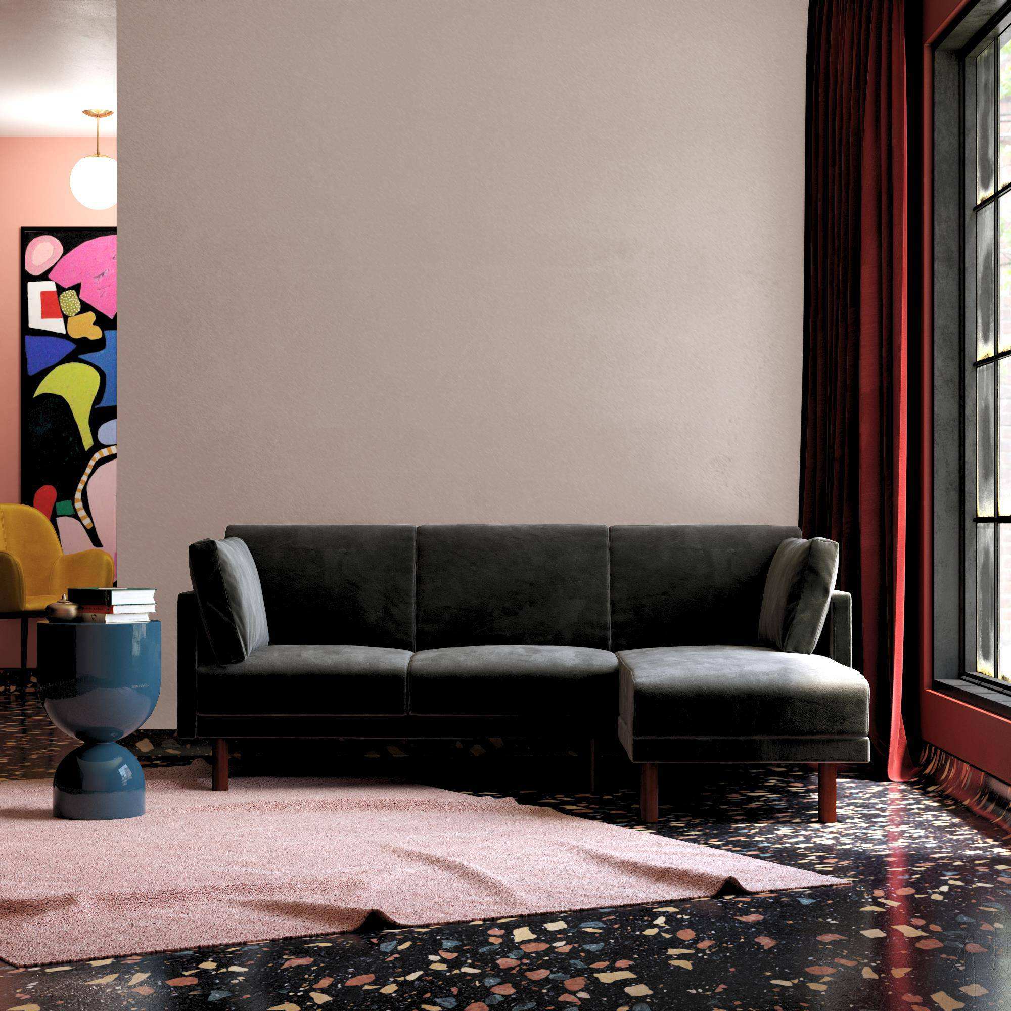 Clair Sprung Seat Sectional Sofa Bed in Black Velvet by Dorel - Price Crash Furniture