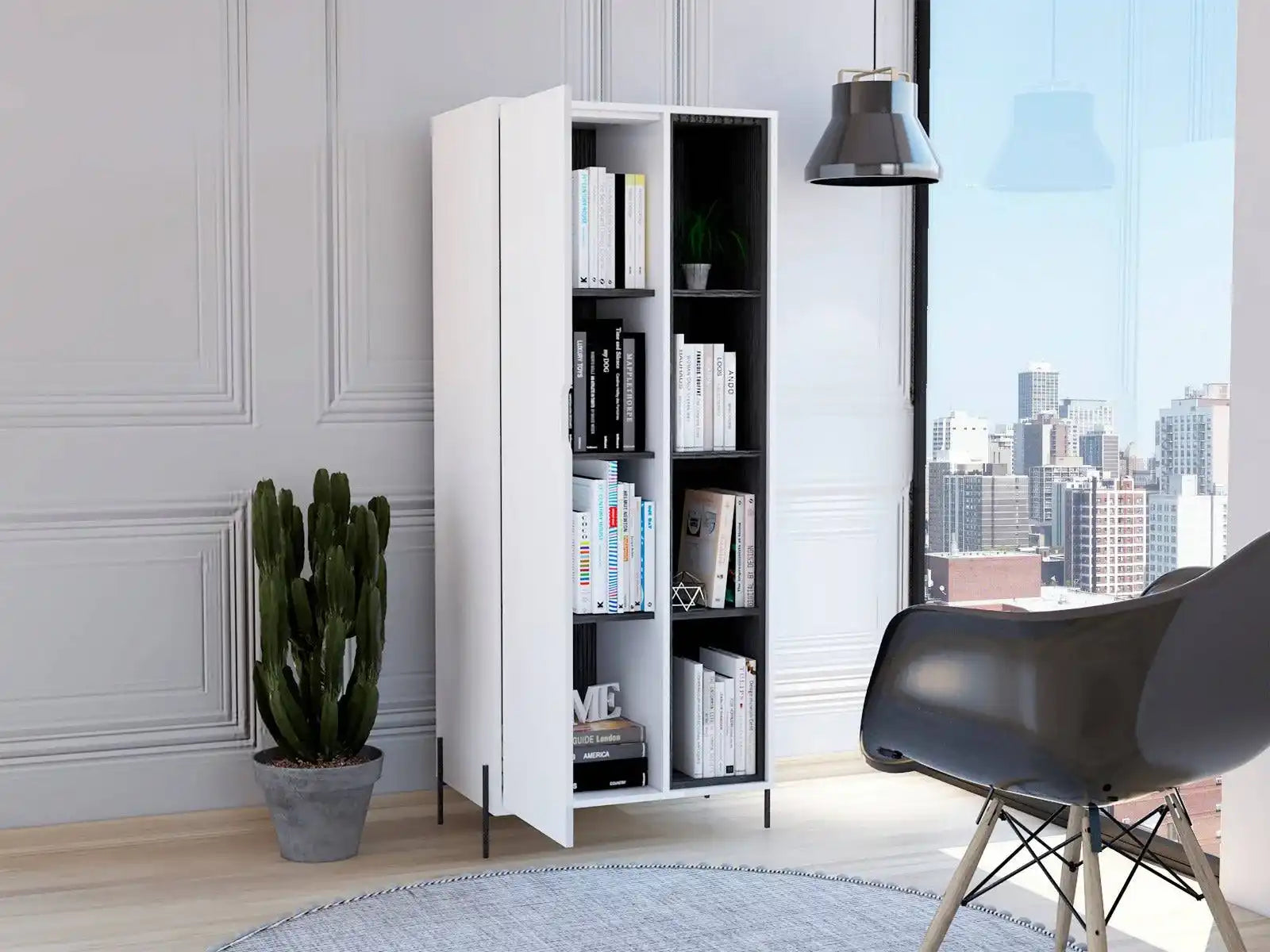 Core Dallas Bookcase Display Unit in White & Carbon Grey Oak Effect - Price Crash Furniture