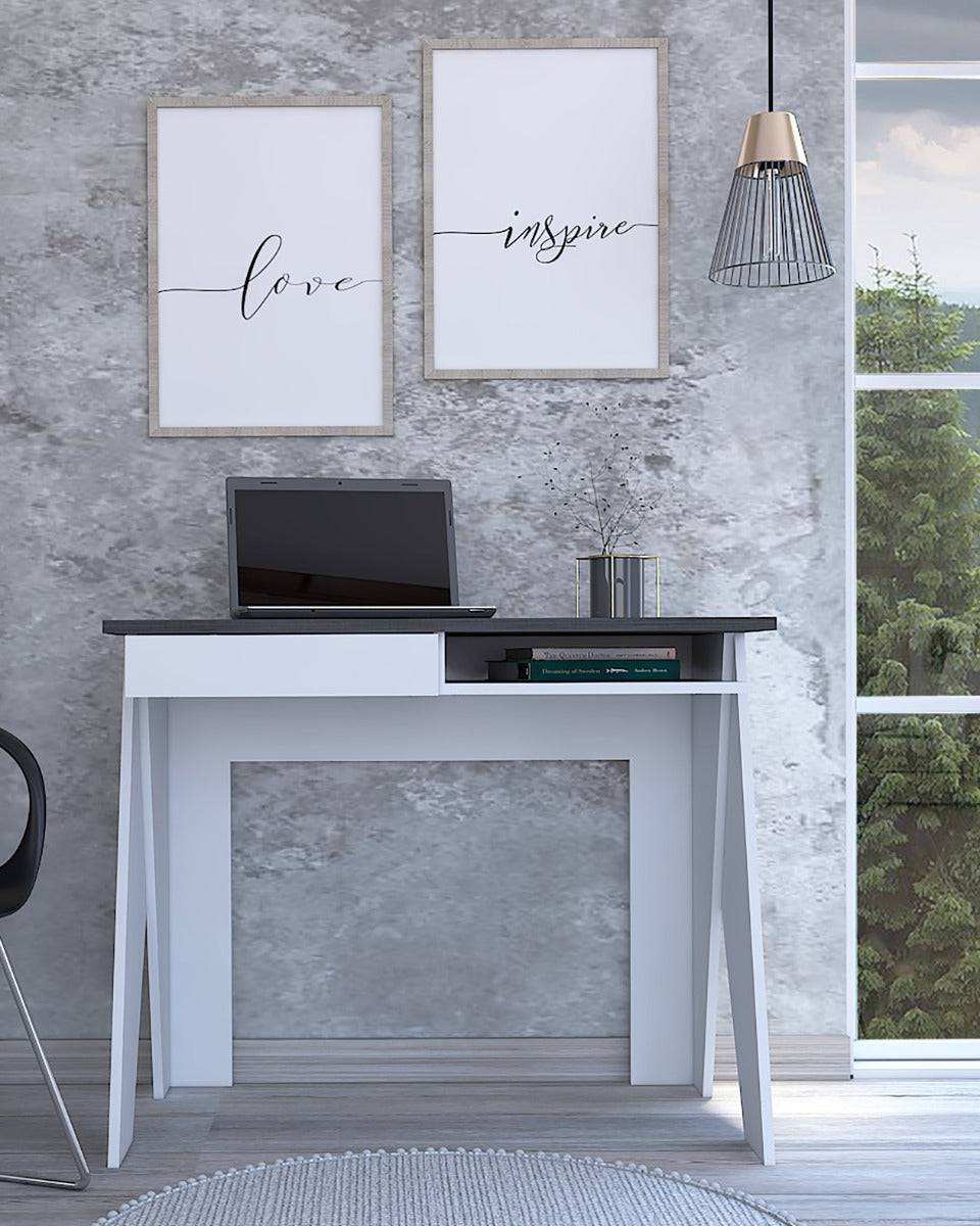 Core Dallas Home Office Desk in White & Carbon Grey Oak - Price Crash Furniture
