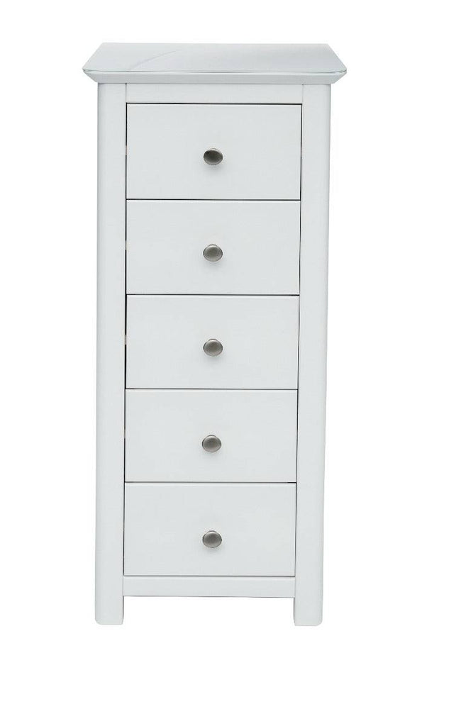 Core Products Nairn White Handcrafted 5 Drawer Narrow Chest - Price Crash Furniture