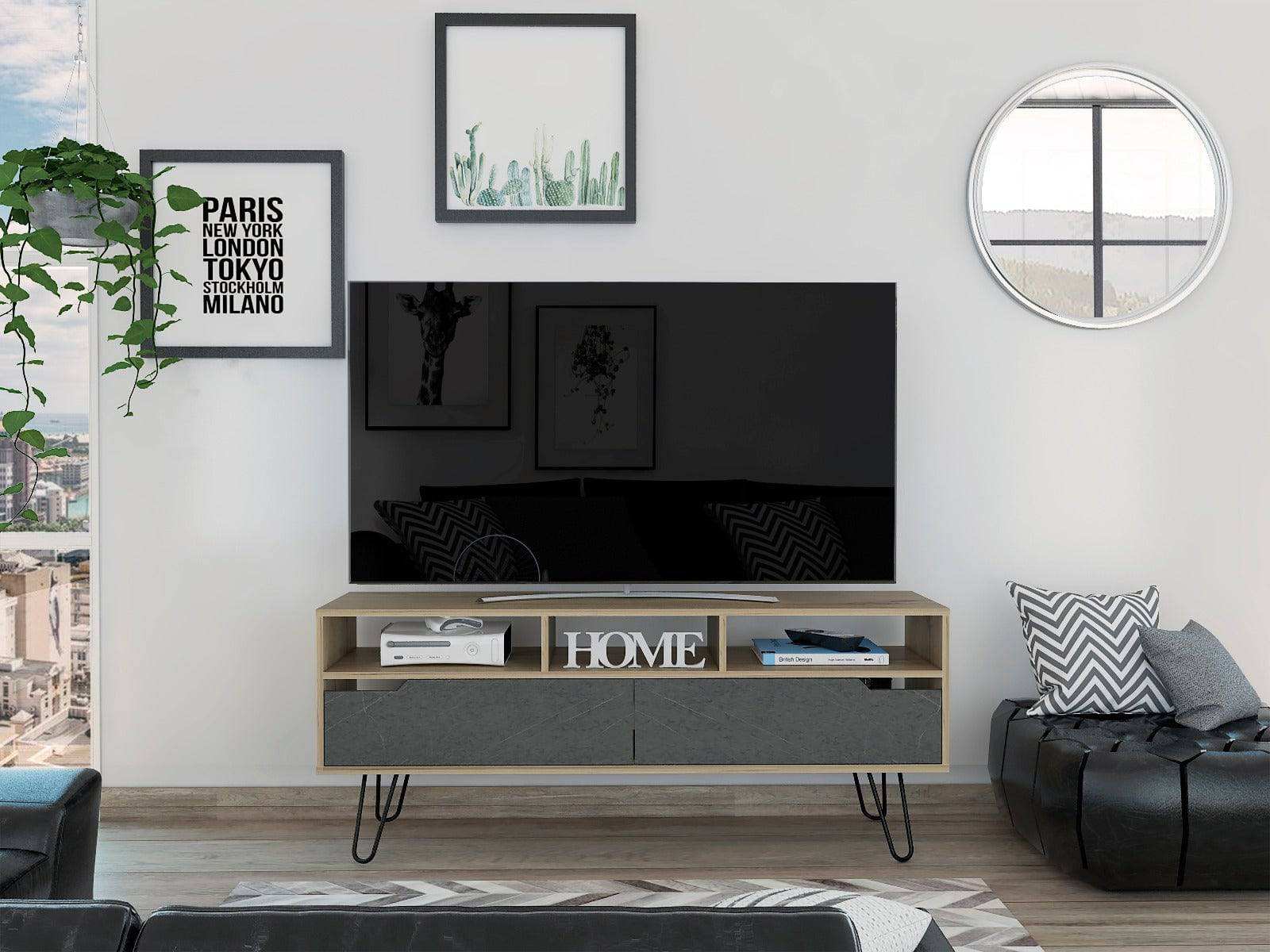 Core Manhattan 2 Drawer Bleached Pine TV Stand - Price Crash Furniture