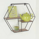 Loft Wire and Woodgrain Hexagonal Display Shelf 48cm by Core - Price Crash Furniture
