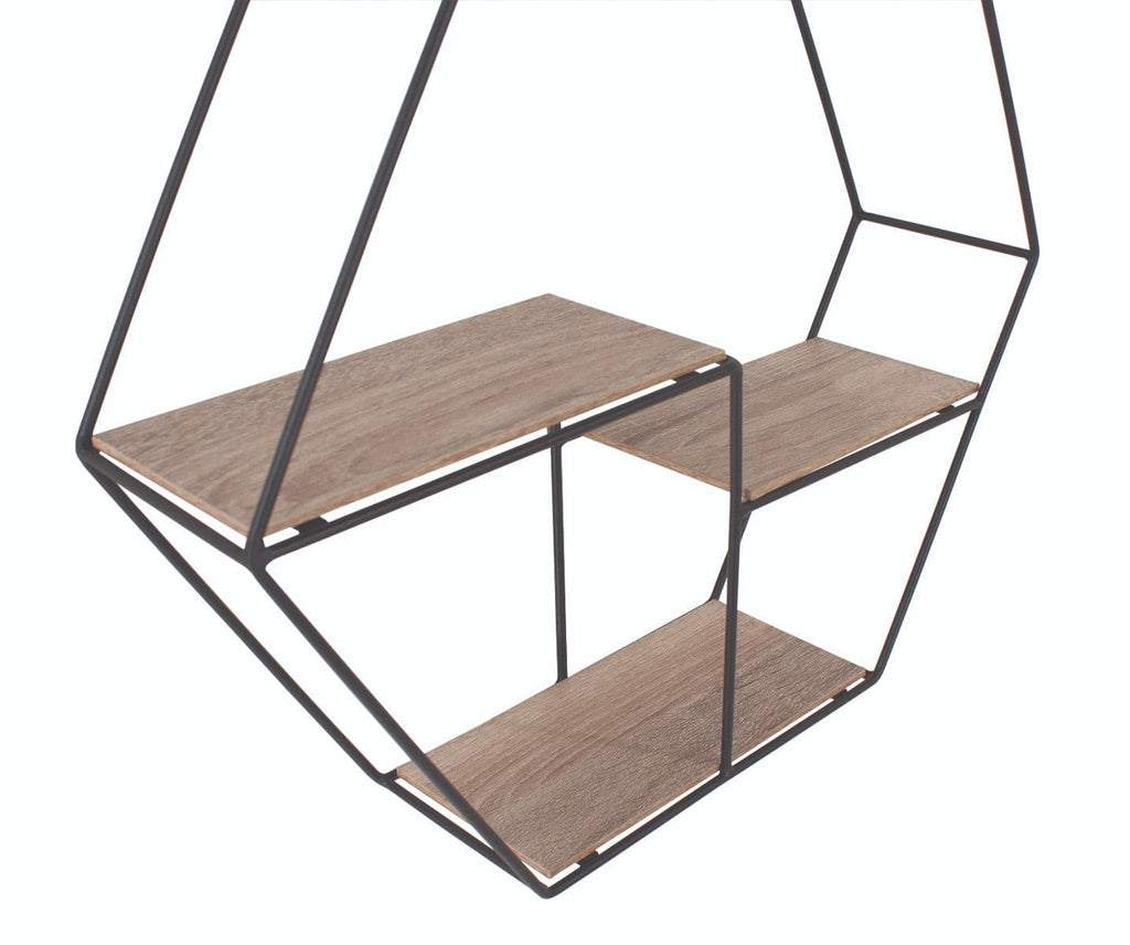 Loft Wire and Woodgrain Hexagonal Display Shelf 48cm by Core - Price Crash Furniture