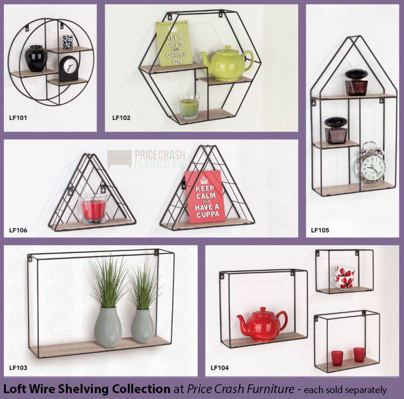 Loft Wire and Woodgrain Hexagonal Display Shelf 48cm by Core - Price Crash Furniture