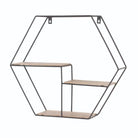 Loft Wire and Woodgrain Hexagonal Display Shelf 48cm by Core - Price Crash Furniture
