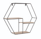 Loft Wire and Woodgrain Hexagonal Display Shelf 48cm by Core - Price Crash Furniture