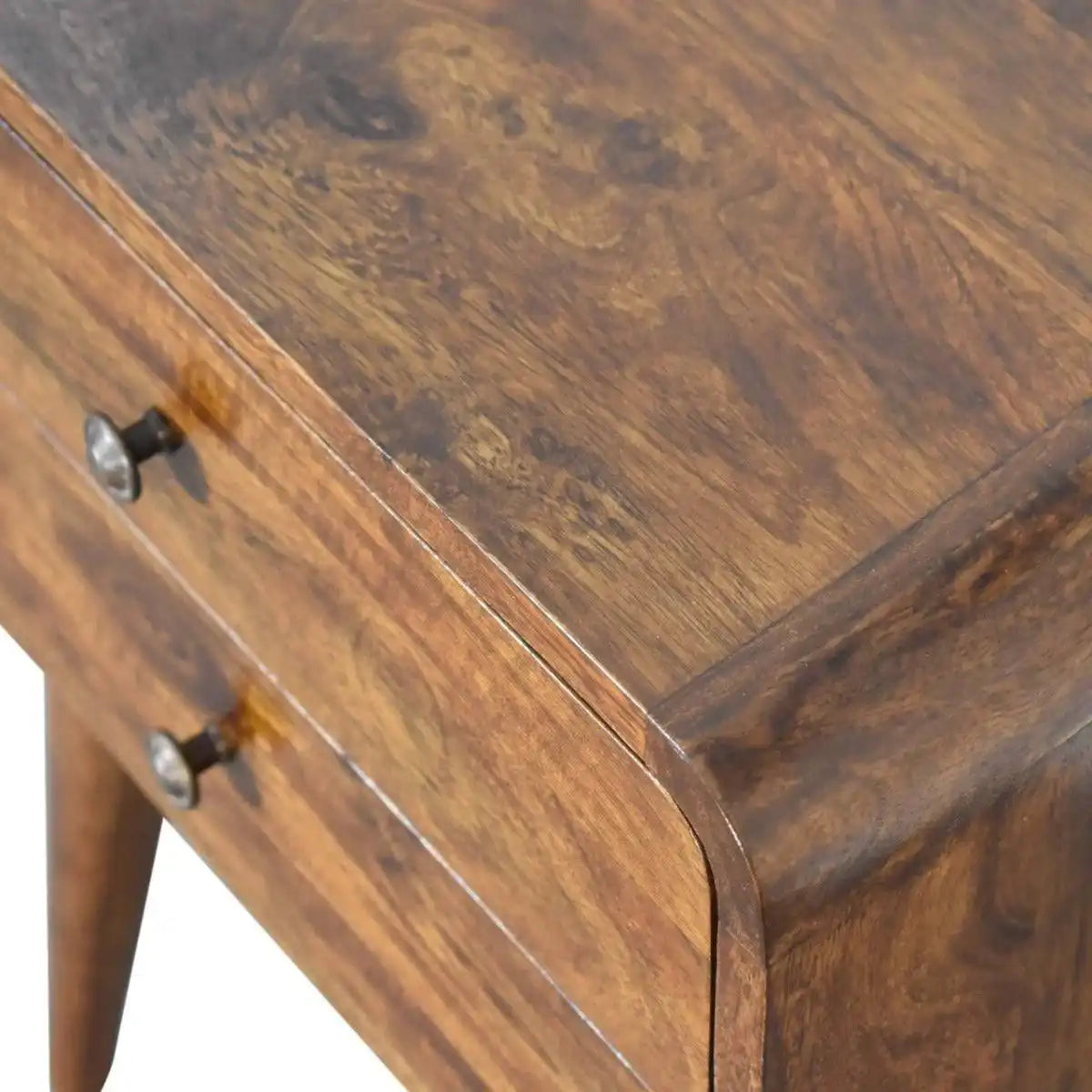 Curved Chestnut Bedside Table with Cable Access - Price Crash Furniture