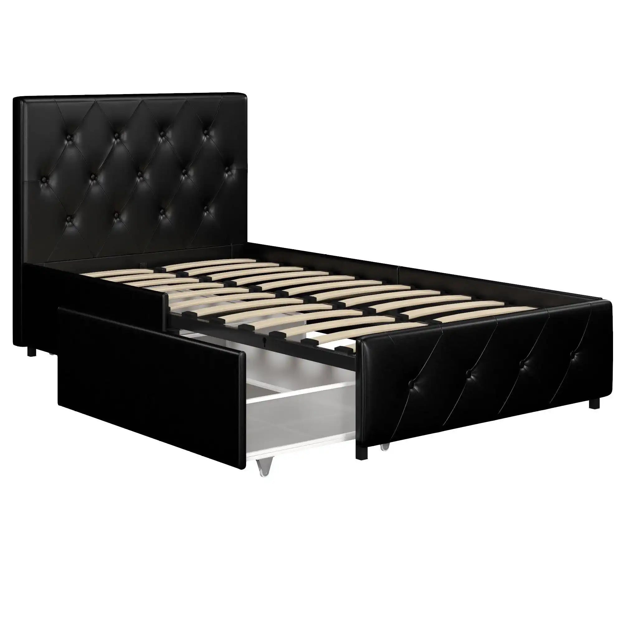 Dakota Upholstered Bed Black PU UK Single Bed with Storage - Price Crash Furniture