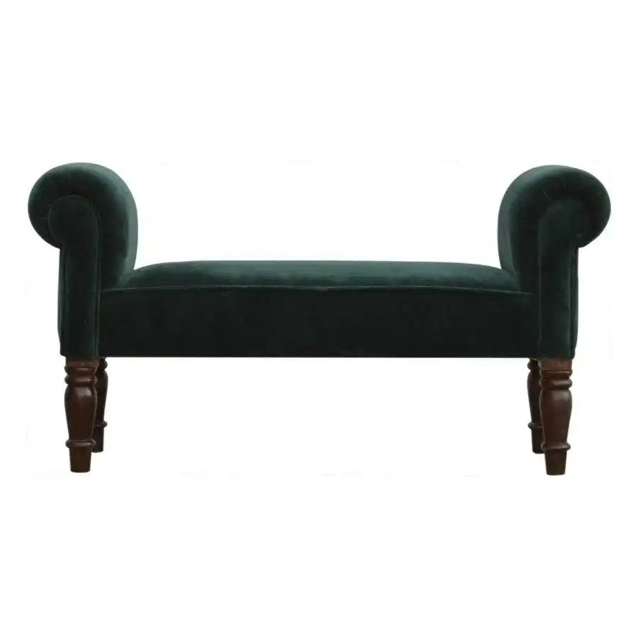 Emerald Velvet Bench With Turned Feet - Price Crash Furniture