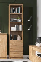 Fribo Tall Narrow 3 Drawer Bookcase in Golden Oak - Price Crash Furniture