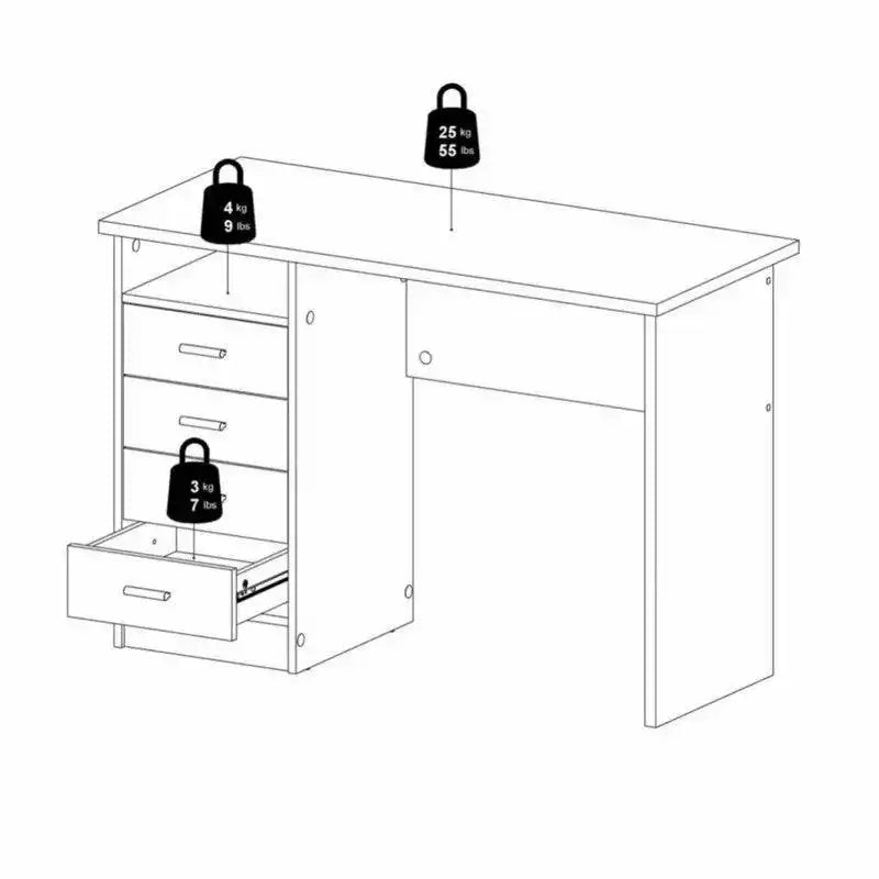 Function Plus 4 Drawer Desk in White - Price Crash Furniture