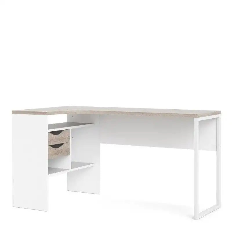 Function Plus Corner Desk 2 Drawers in White and Truffle Oak - Price Crash Furniture