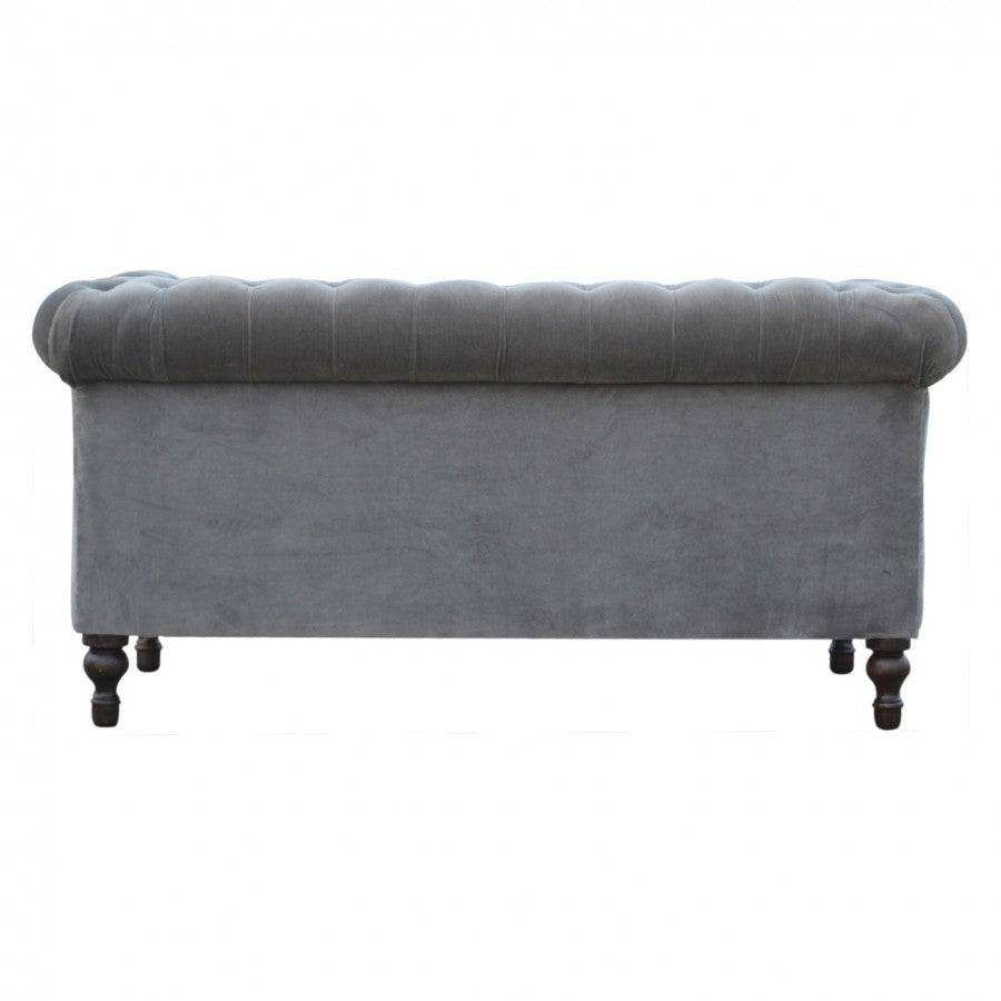 Grey Velvet 2 Seater Chesterfield Sofa - Price Crash Furniture