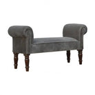 Grey Velvet Bench With Turned Feet - Price Crash Furniture