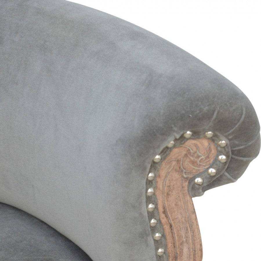 Grey Velvet Studded Accent Chair With Cabriole Legs - Price Crash Furniture