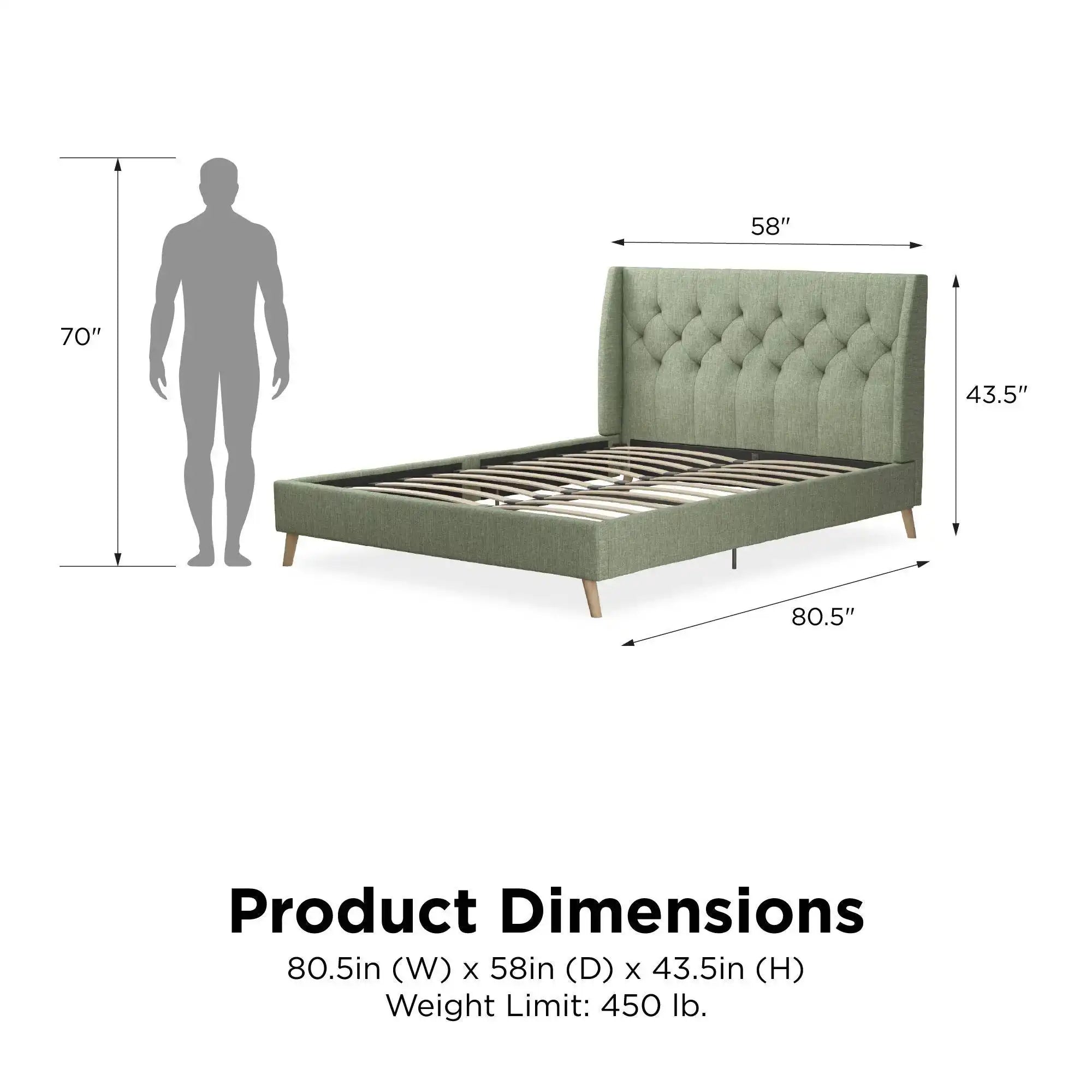 Her Majesty Linen Double Bed - in Light Green by Dorel - Price Crash Furniture