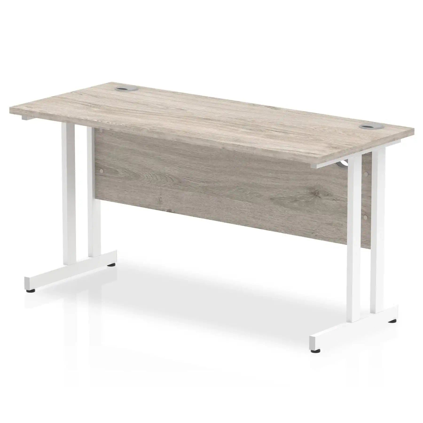 Impulse 600m deep Straight Desk with Grey Oak Top and White Cantilever Leg - Price Crash Furniture
