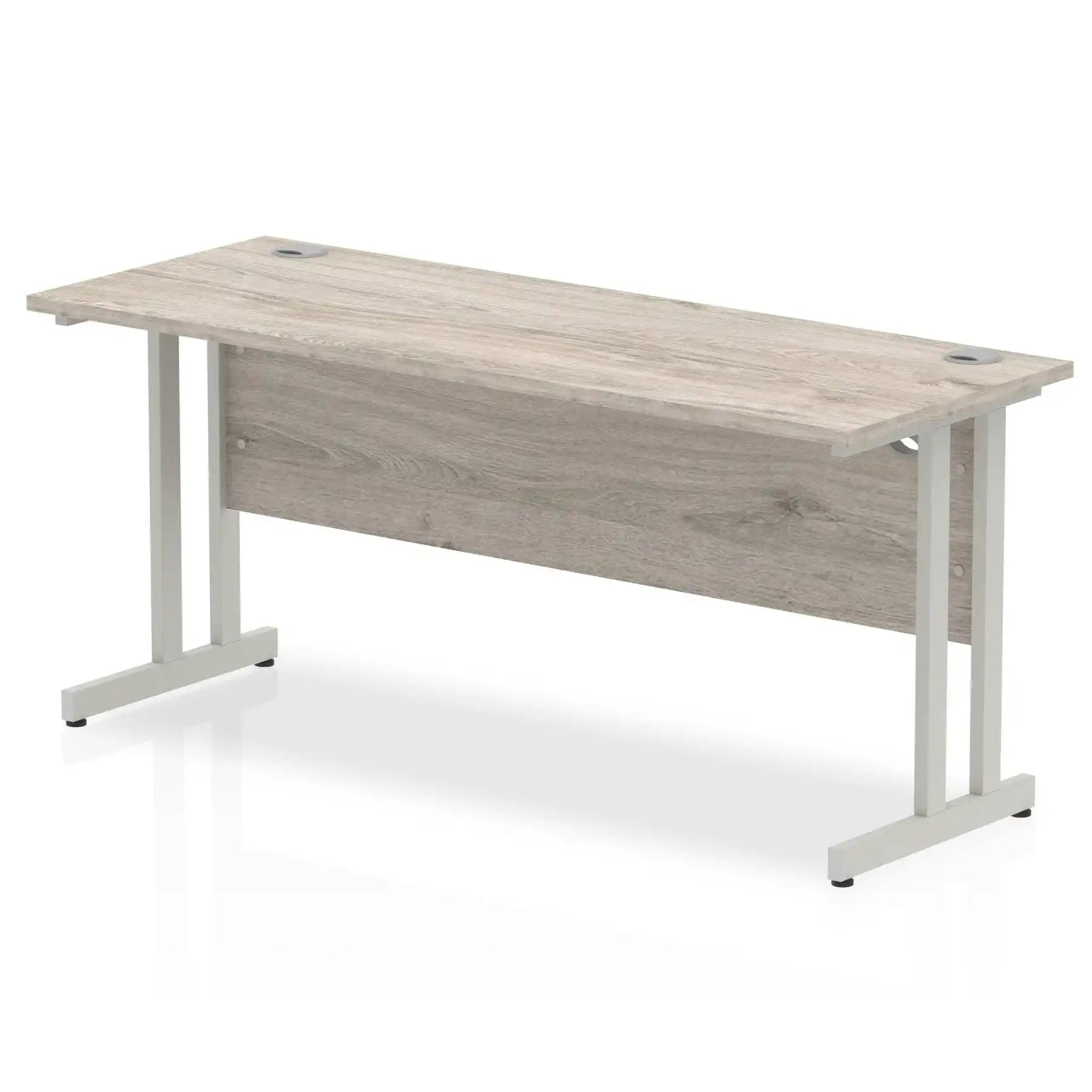 Impulse 600mm deep Straight Desk with Grey Oak Top and Silver Cantilever Leg - Price Crash Furniture