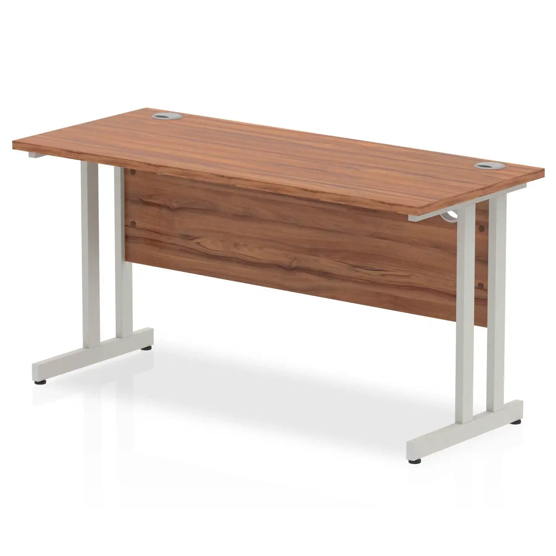 Impulse 600mm deep Straight Desk with Walnut Top and Silver Cantilever Leg - Price Crash Furniture