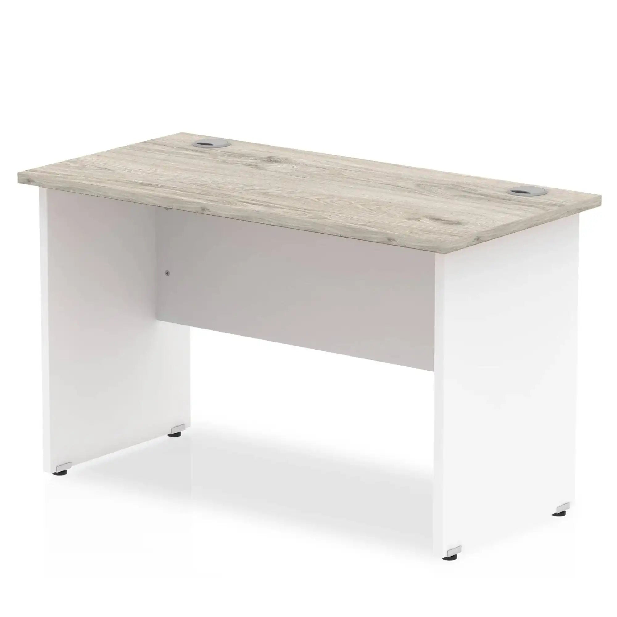 Impulse 600mm Straight Desk with Grey Oak Top and White Panel End Leg - Price Crash Furniture