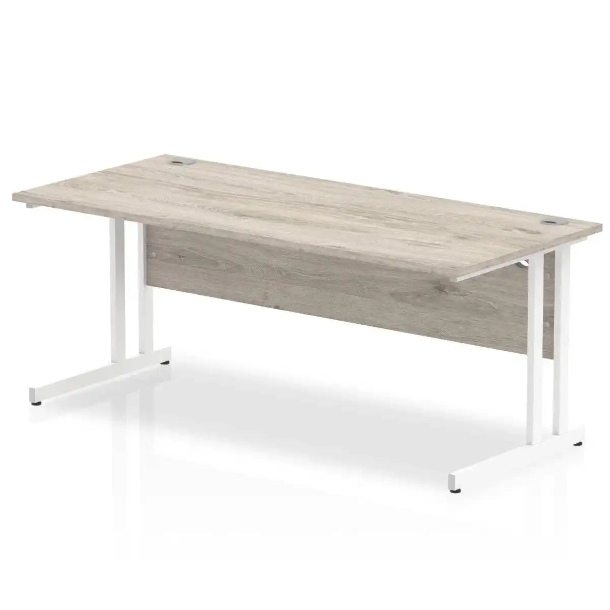 Impulse 800mm deep Straight Desk with Grey Oak Top and White Cantilever Leg - Price Crash Furniture
