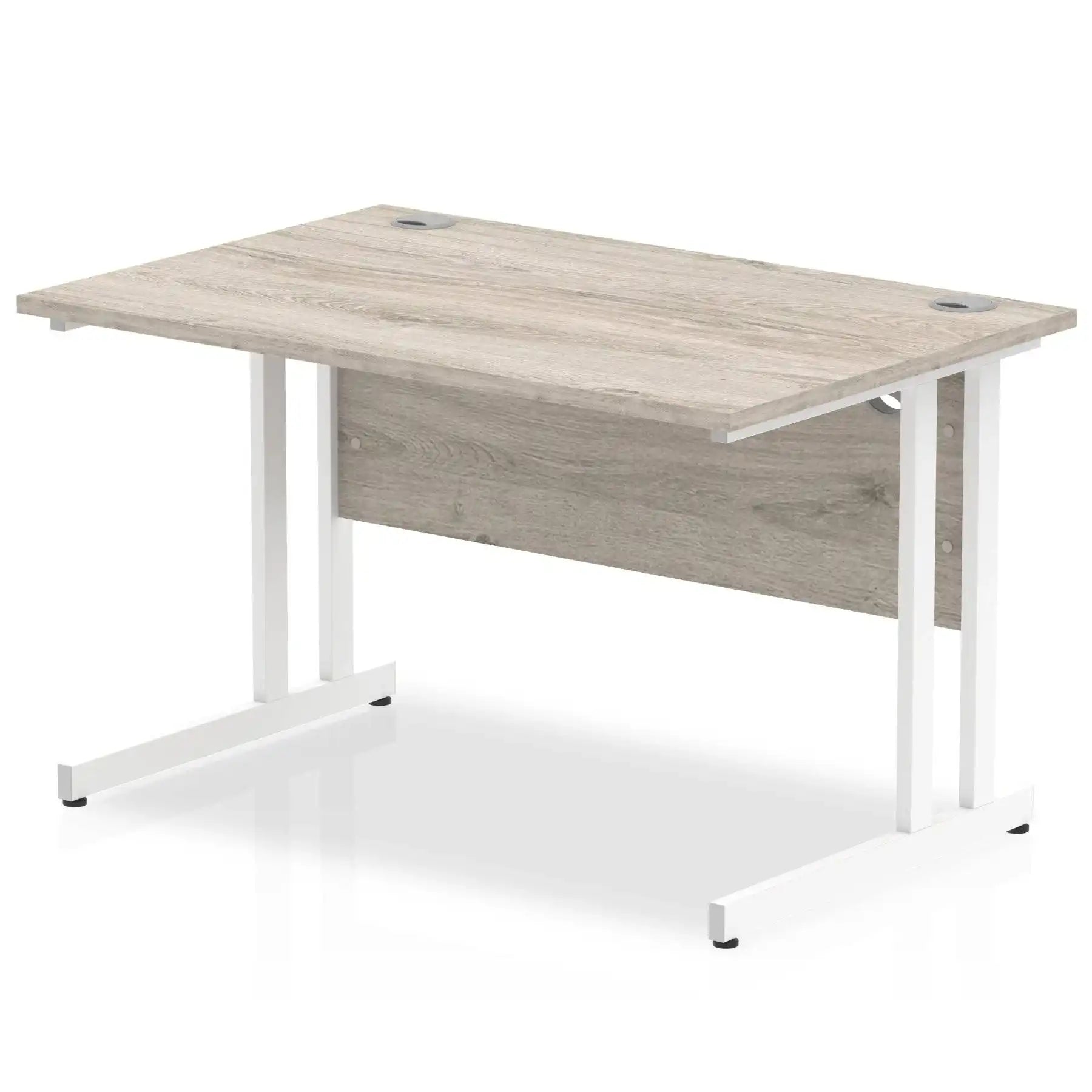Impulse 800mm deep Straight Desk with Grey Oak Top and White Cantilever Leg - Price Crash Furniture
