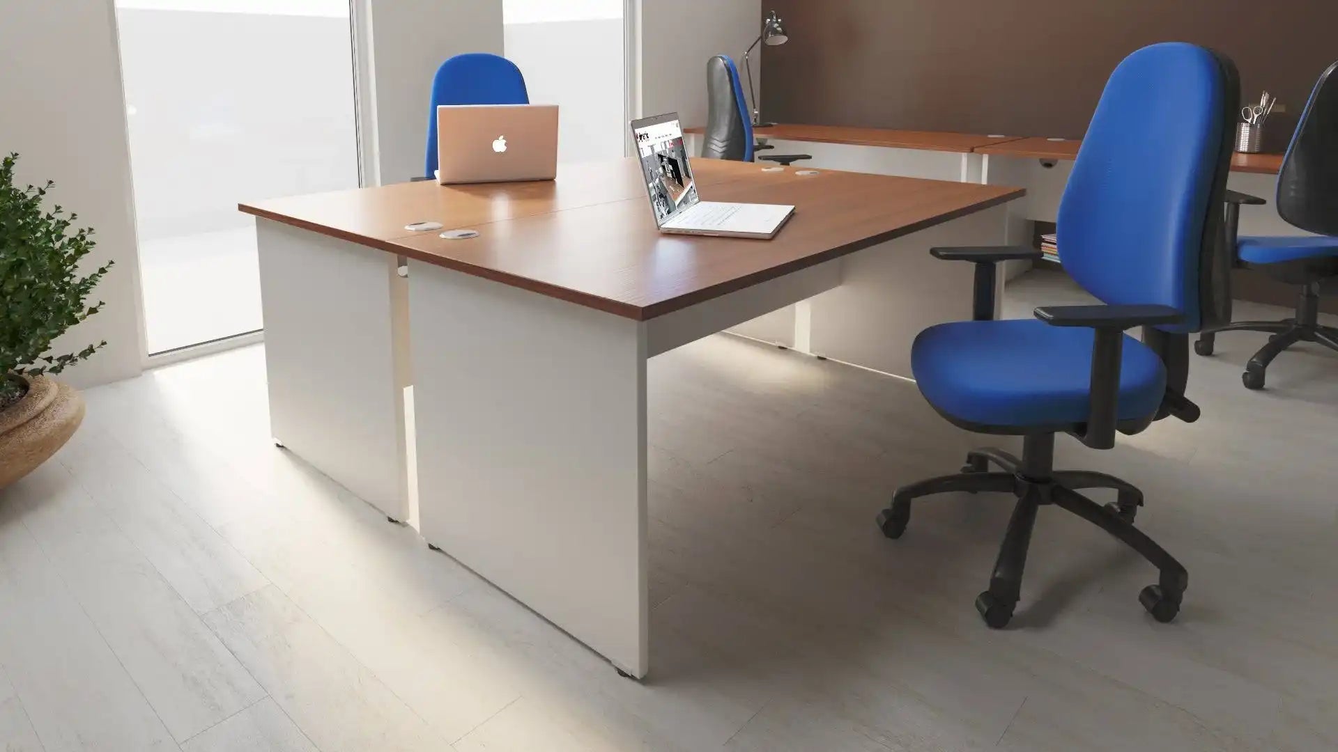 Impulse 800mm Straight Desk with Walnut Top and White Panel End Leg - Price Crash Furniture