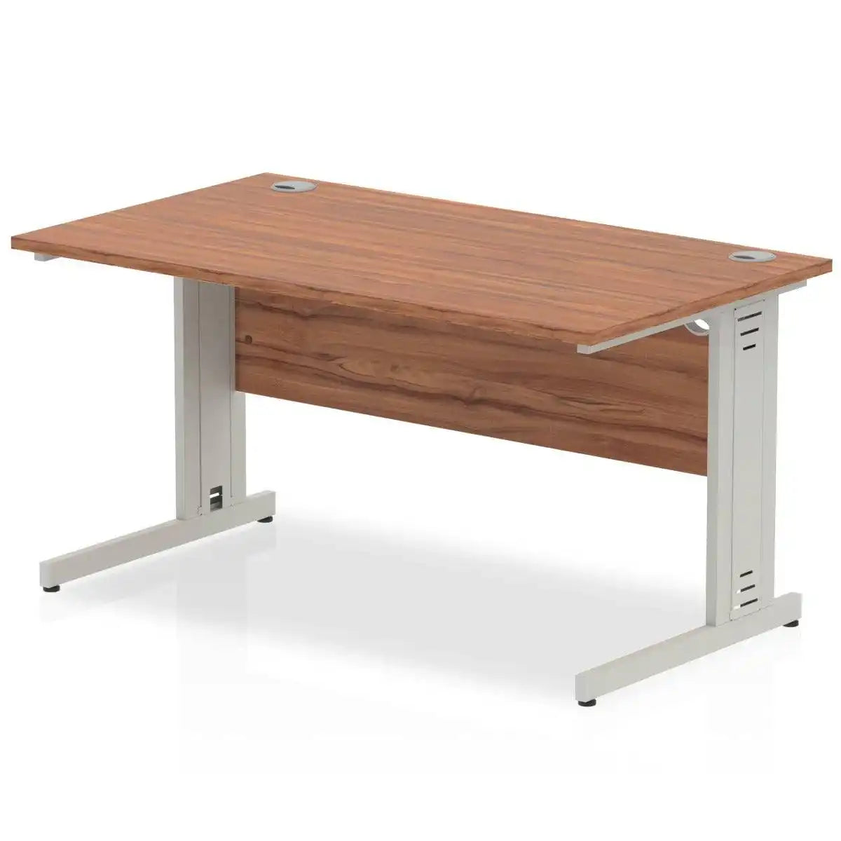 Impulse Straight Desk Walnut Top Silver Cable Managed Leg - Price Crash Furniture