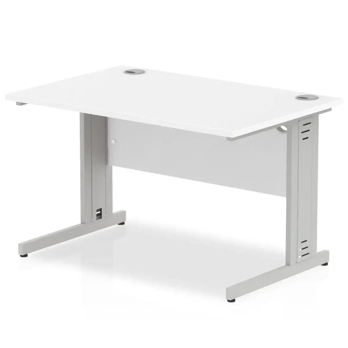 Impulse Straight Desk White Top Silver Cable Managed Leg - Price Crash Furniture