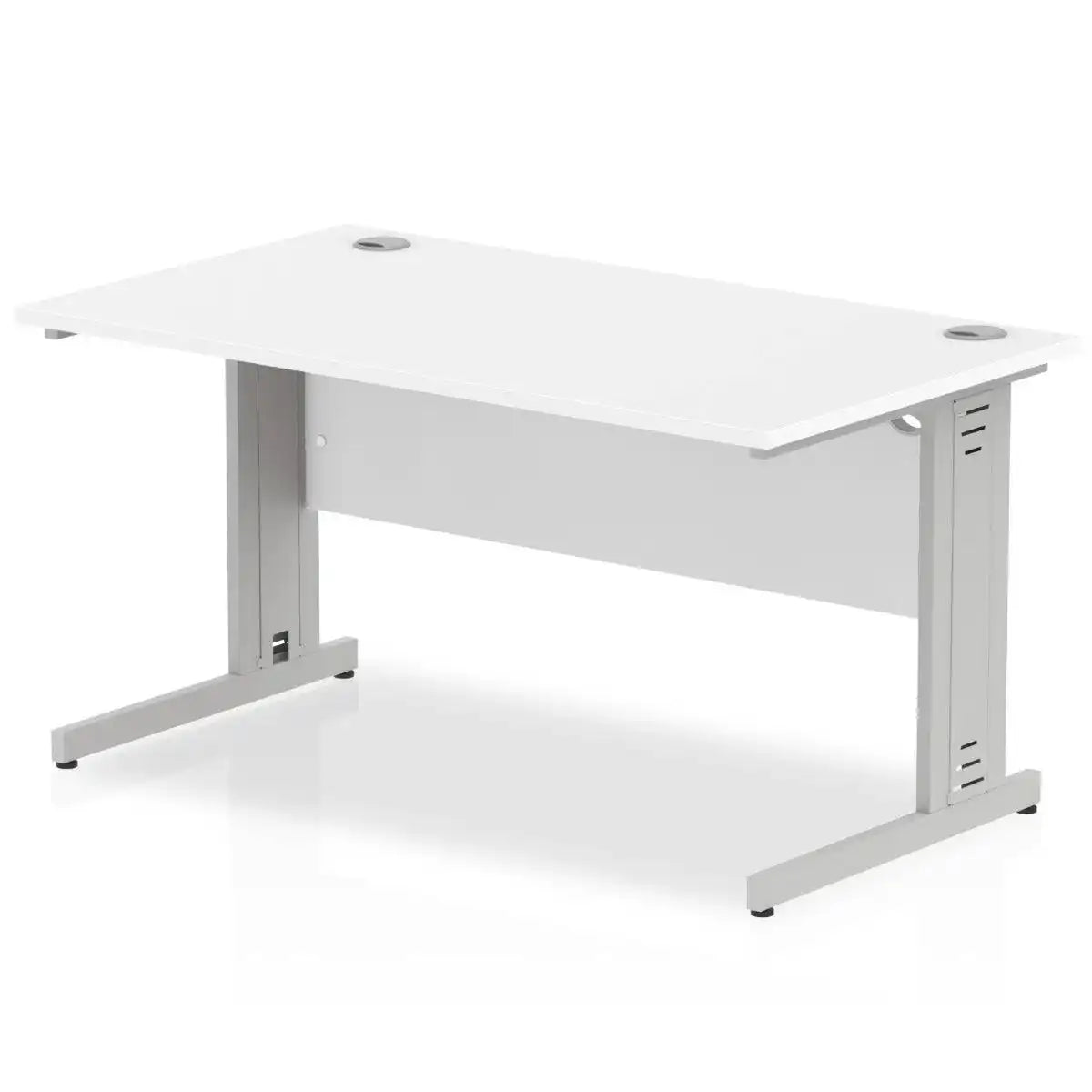 Impulse Straight Desk White Top Silver Cable Managed Leg - Price Crash Furniture