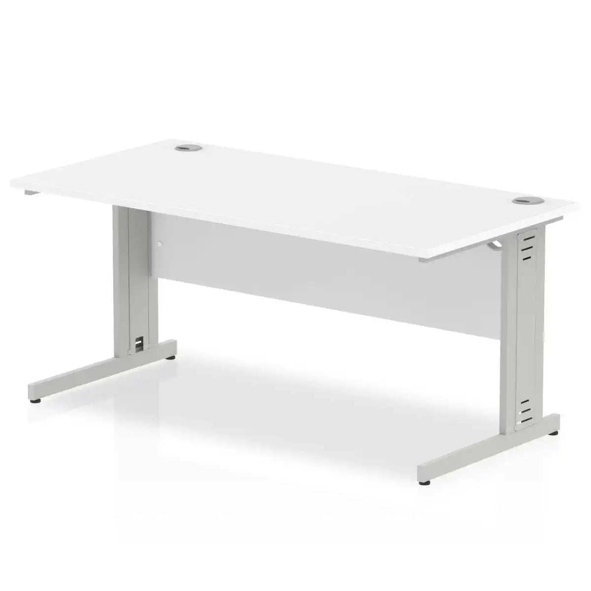 Impulse Straight Desk White Top Silver Cable Managed Leg - Price Crash Furniture