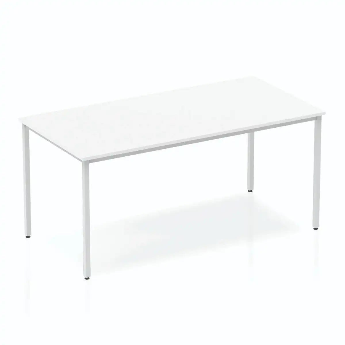 Impulse Straight Table with White Top and Silver Box Frame Leg - Price Crash Furniture