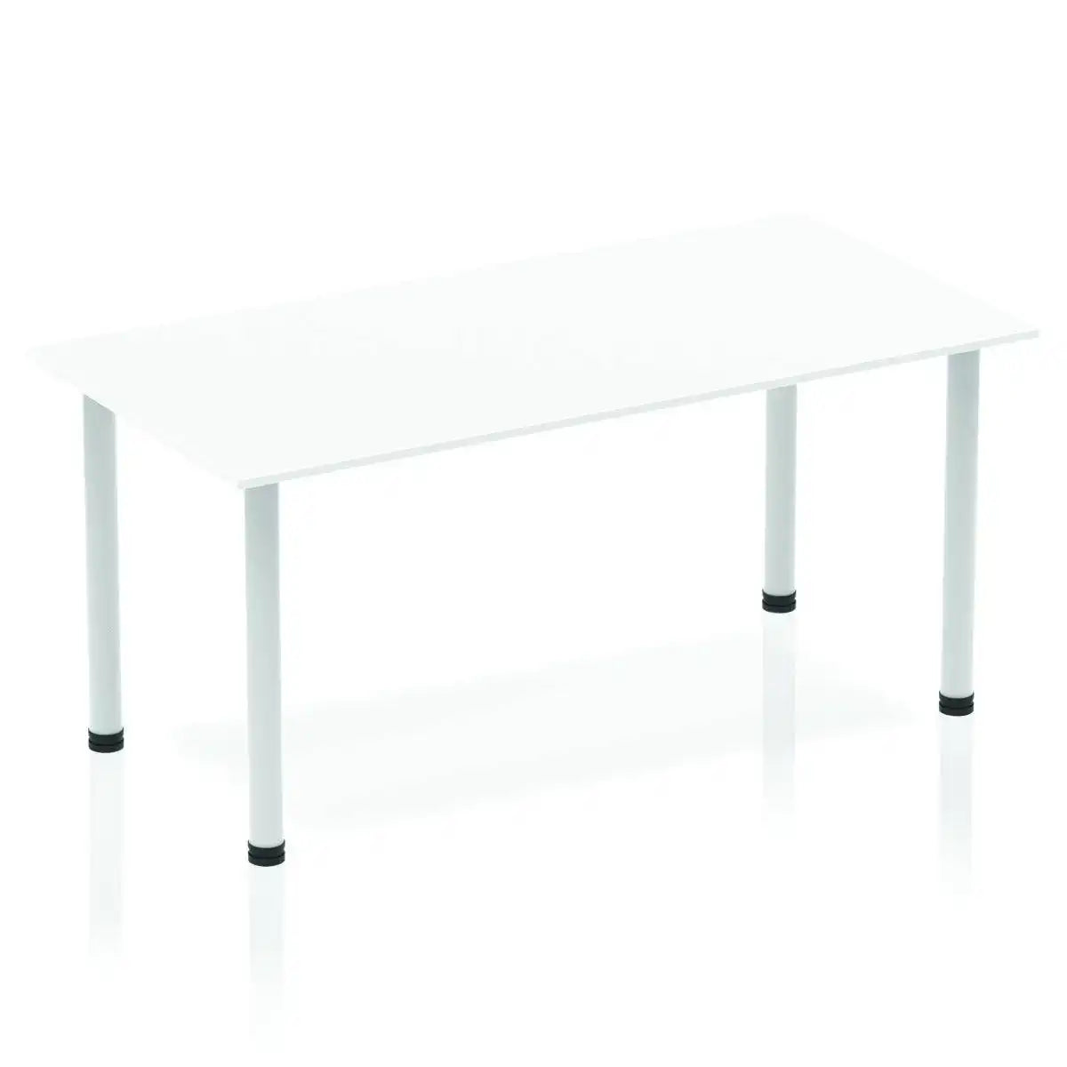 Impulse Straight Table with White Top and Silver Post Leg - Price Crash Furniture