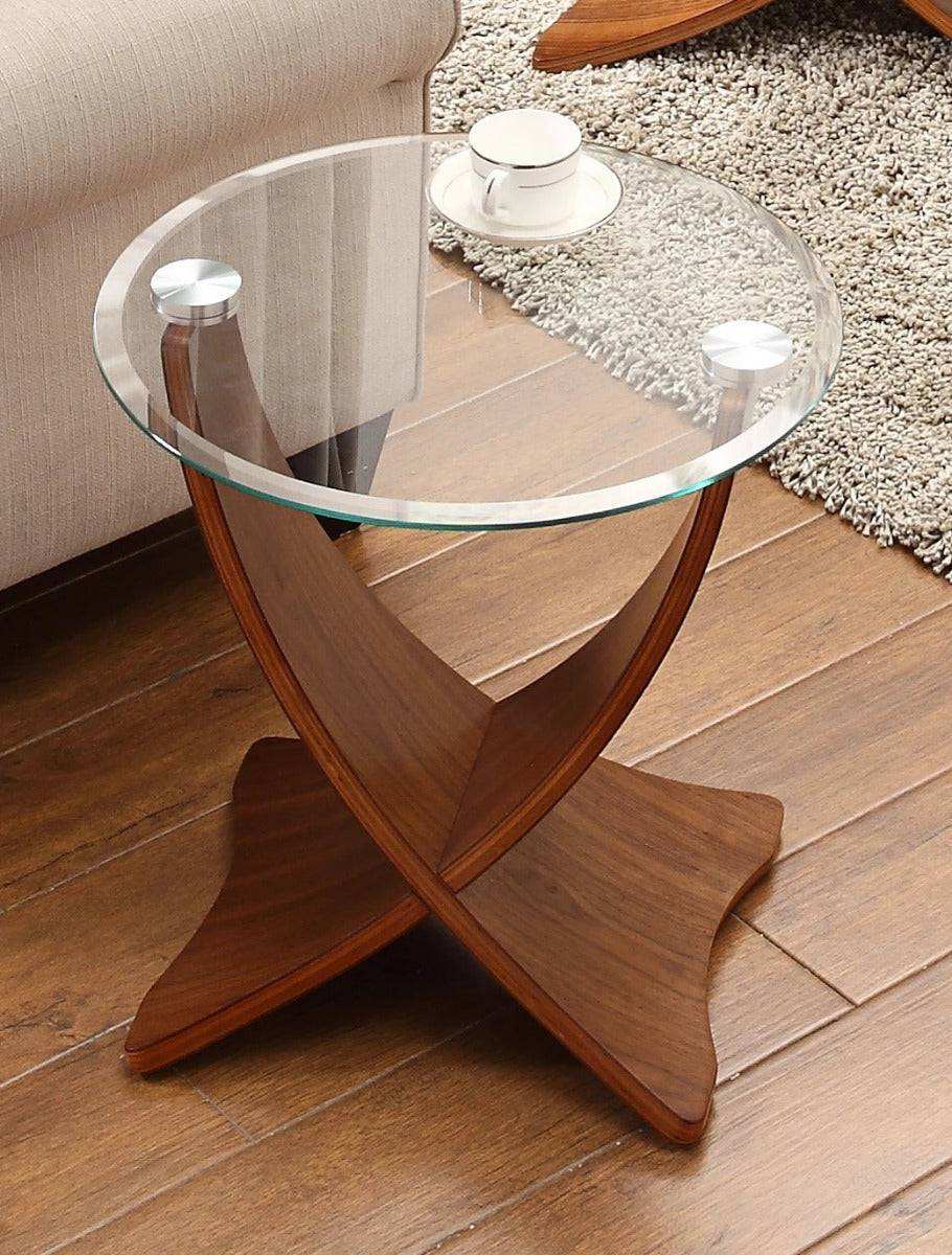 JF309 Siena Lamp Table in Walnut and Glass by Jual - Price Crash Furniture