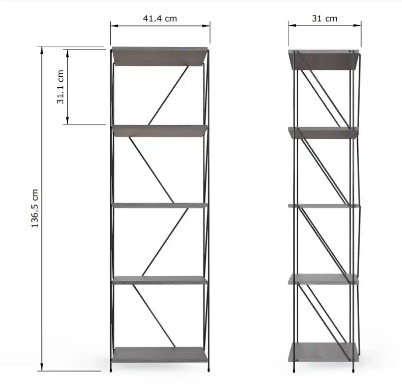 Leyo 5 Shelf Bookcase Display Unit Grey & Black - Price Crash Furniture