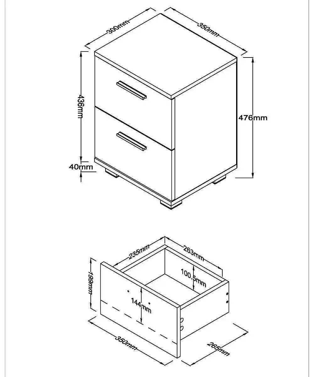 Lido - White high gloss 2 drawer compact bedside cabinet - Price Crash Furniture