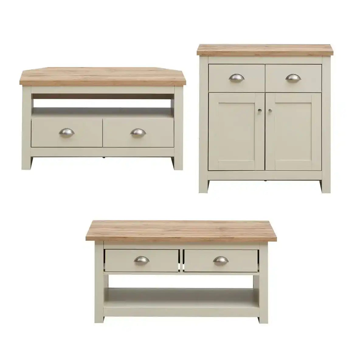 LISBON 3 PIECE LIVING ROOM SET (CORNER TV UNIT, 2 DOORS & 2 SIDEBOARD, 2 DRAWER COFFEE TABLE) - Price Crash Furniture