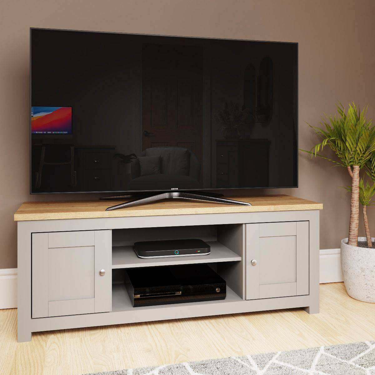 Lisbon TV unit with 2 doors by TAD in Grey - Price Crash Furniture