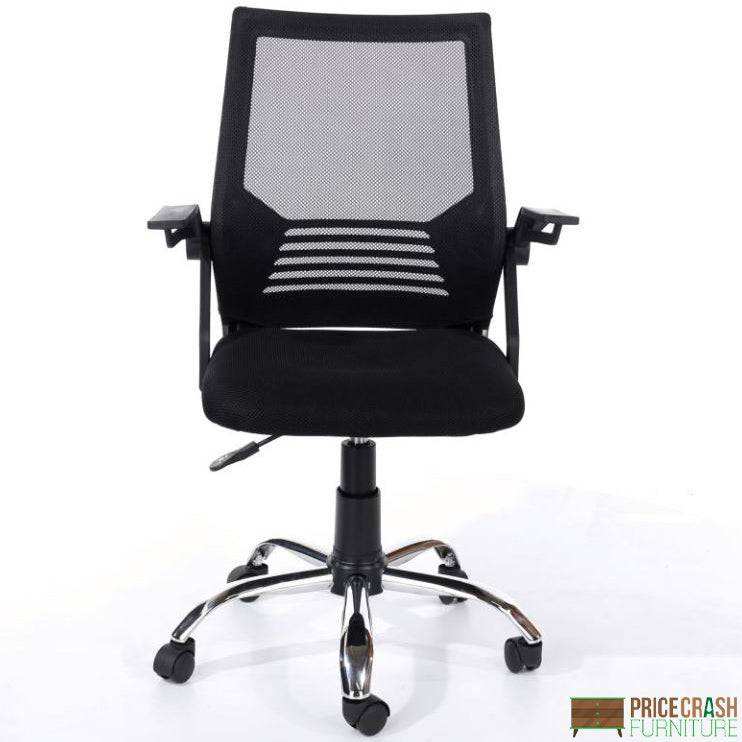 Loft study chair with arms, black mesh back, black fabric seat, chrome base by Core - Price Crash Furniture