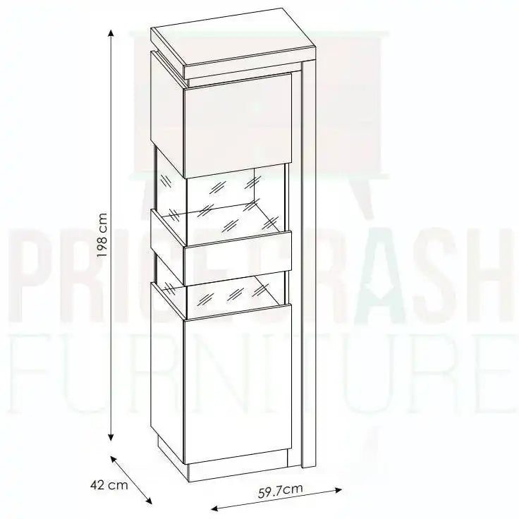 Lyon Narrow Display Cabinet (RHD) 164.1cm inc LED lighting in White High Gloss - Price Crash Furniture