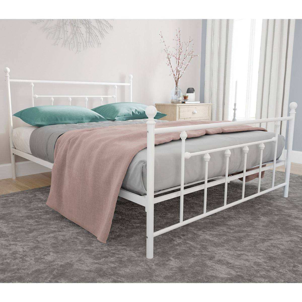 Manila UK Double Bed (USA Full Size) in White Metal by Dorel - Price Crash Furniture