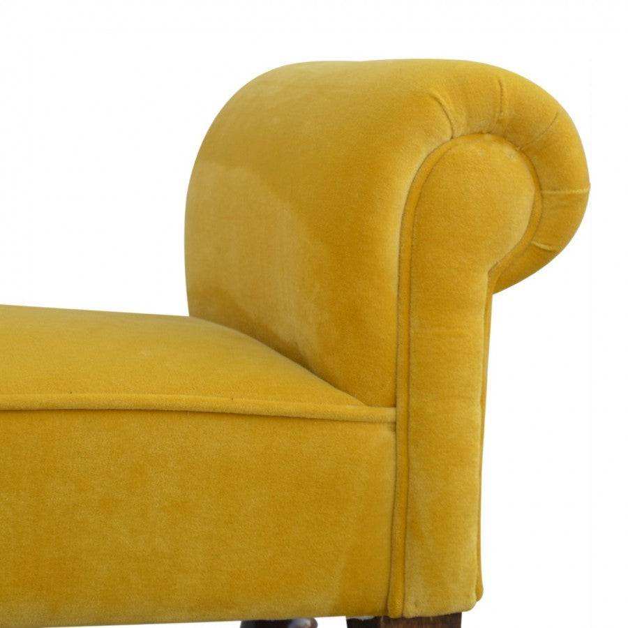 Mustard Velvet Bench With Turned Feet - Price Crash Furniture