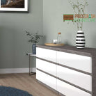 Naia Wide Chest Of 6 Drawers (3+3) in Concrete Grey and White High Gloss - Price Crash Furniture