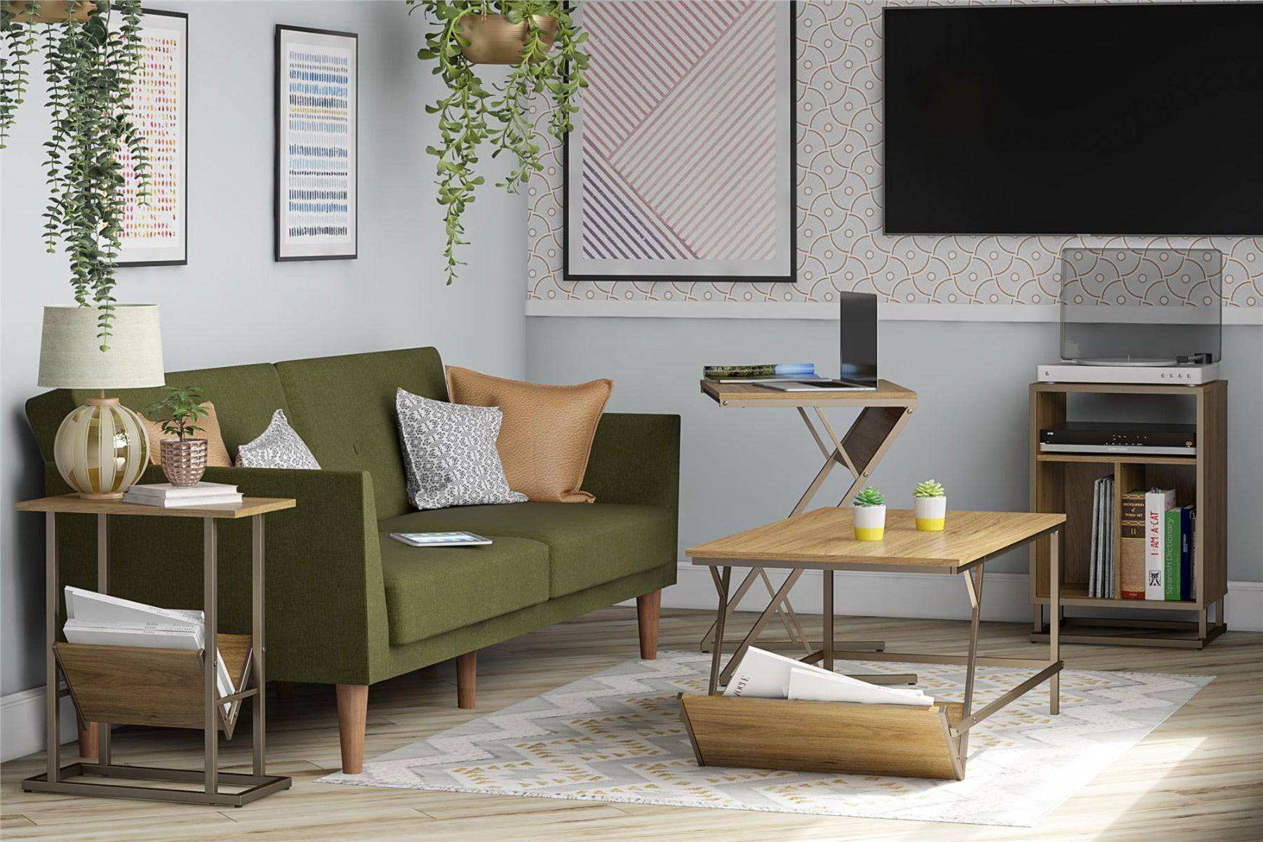 Novogratz Regal End Table in light walnut woodgrain finish - Price Crash Furniture