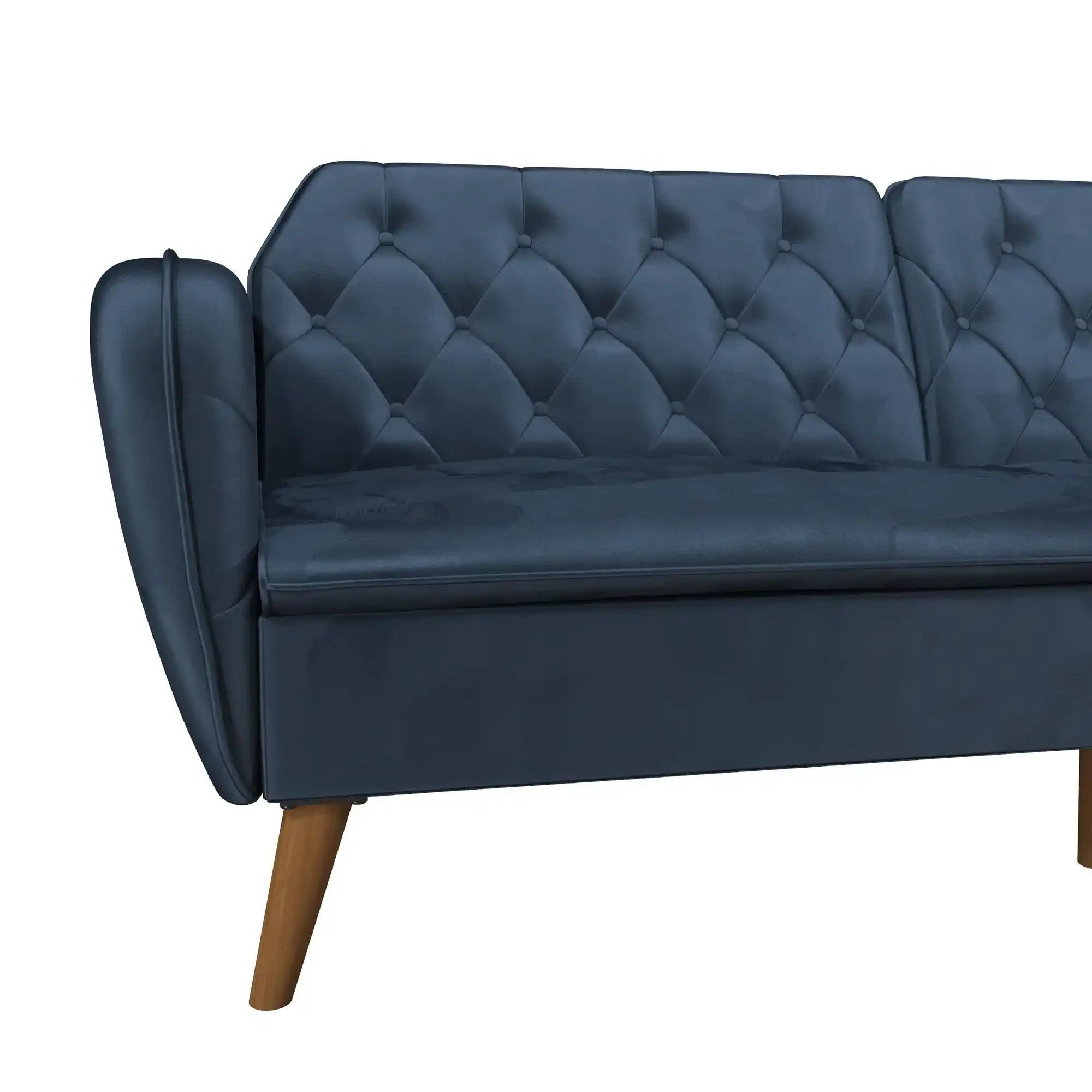 NOVOGRATZ Tallulah Memory Foam Futon Blue Velvet - Price Crash Furniture